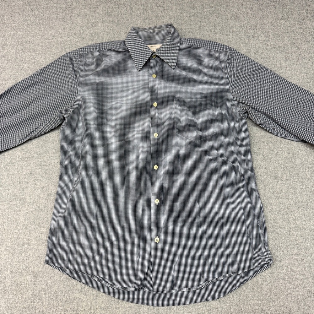 Merona | Button Down Shirt | Size M | Navy Blue | Gingham Cotton Long Sleeve Shi